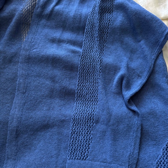 CARDIGAN, OPEN FRONT, LINEN BLEND, DUTCH BLUE, SZ 4X, OPEN LATTICE ACCENTS - Picture 9 of 9